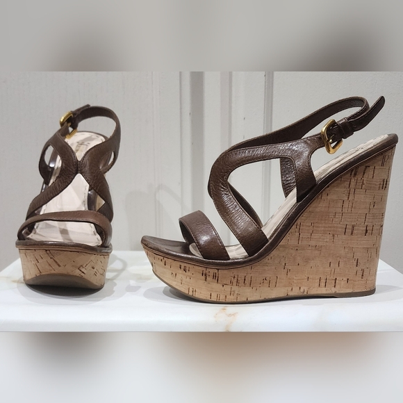 Prada Shoes - Prada Brown Leather Platform Wedges Size 40.5‎